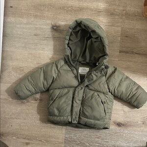 Zara Khaki Hooded Puffer Jacket